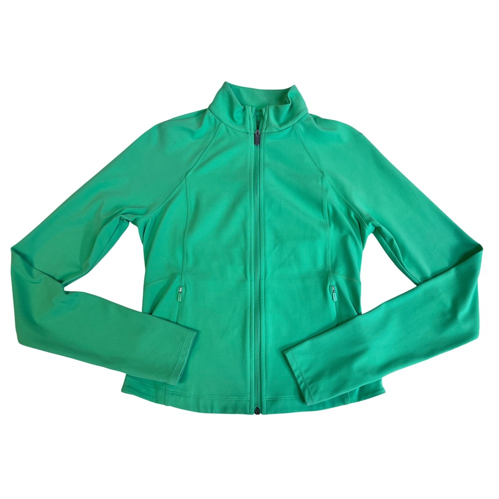 Athleta Full Zip Jacket Womens MT Green Excellent Thumbholes Pockets Raglan